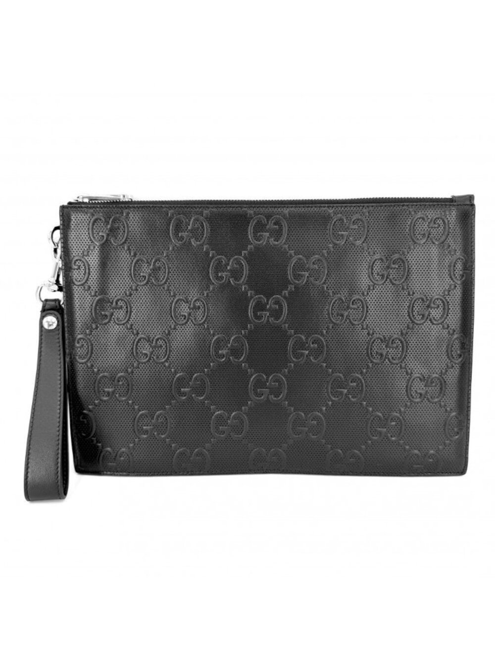 Gucci Clutch GG Embossed Second Leather Black Silver